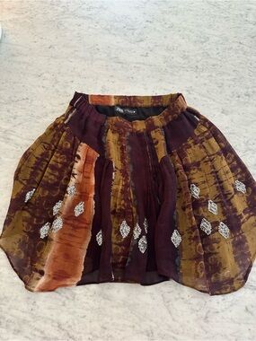 Zara Maroon, Rust & Olive Tie-Dye Circle Skirt with Metallic Embellishments
